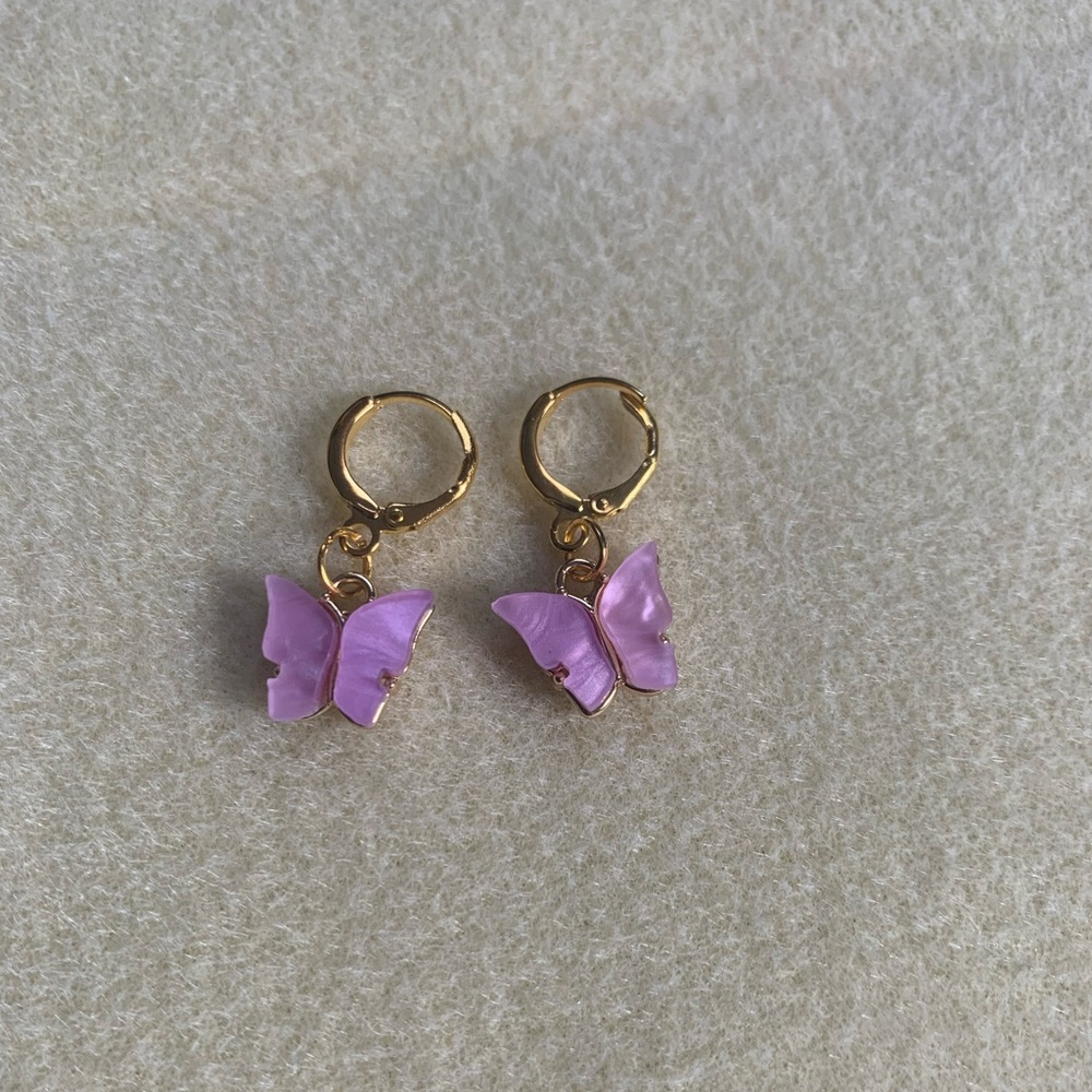 *3 for $20* Purple and Gold Acrylic Butterfly Huggie Hoop Earrings